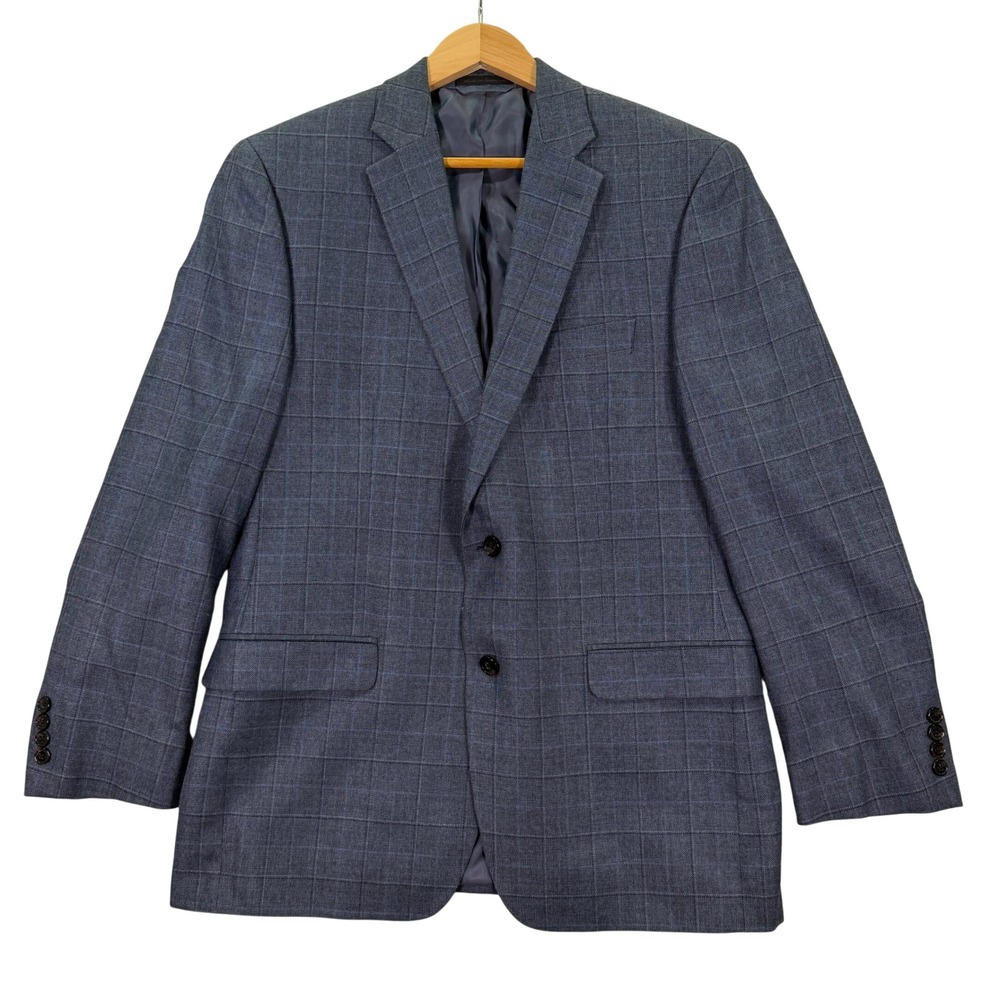 Lauren Ralph Lauren Mens 40R Blazer Blue Silk Wool Windowpane Plaid Sport Coat